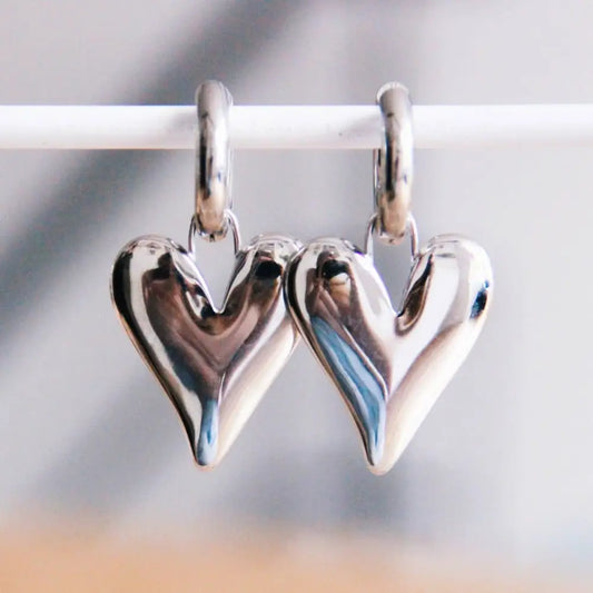 Wide Hoop With Closed Heart - Silver
