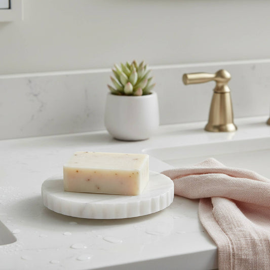 Eleanor White Marble Round Soap Dish Scalloped