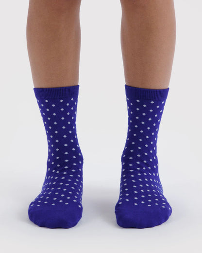 BAGGU Crew Sock - Micro Blue and White Polka Dot