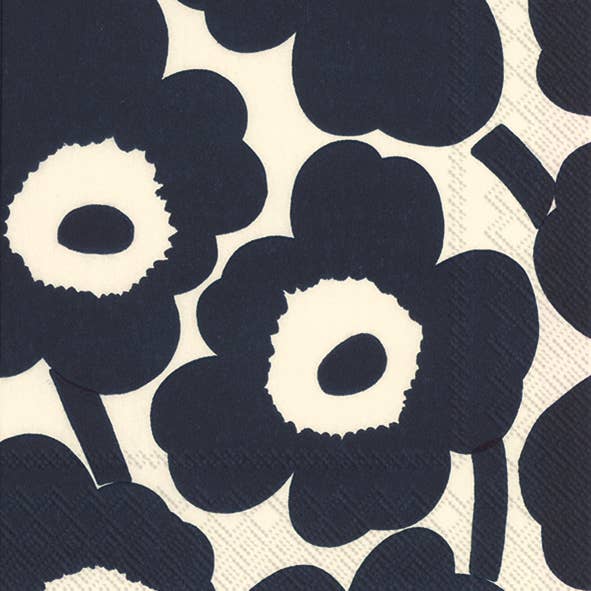 Marimekko UNIKKO cocktail napkin in navy blue with cream poppy print