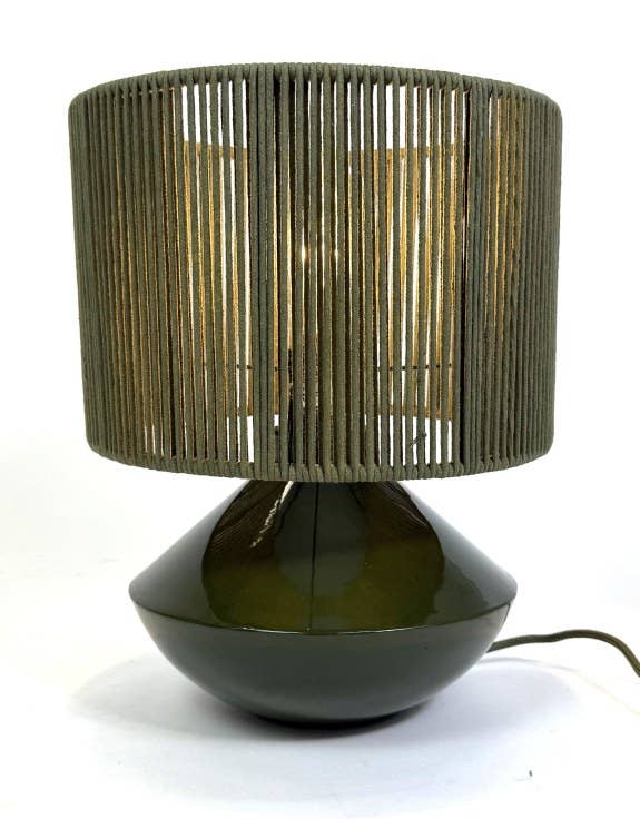 Forest Green Table Lamp With Corded Shade