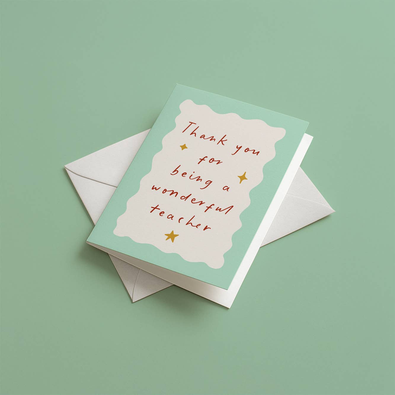 Wonderful Teacher card shown with envelope