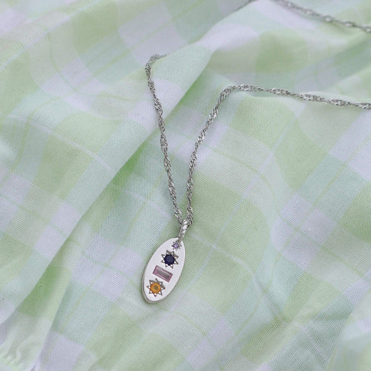 Midnight Gemstone Charm Necklace -  Silver