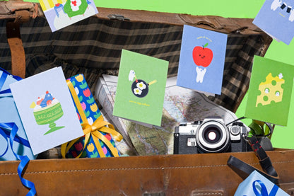 Inside view of the blank pigeon greeting card, ready for a handwritten message.