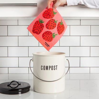 Close-up of the strawberry print detail on the Berry Sweet dishcloth – PABOOM