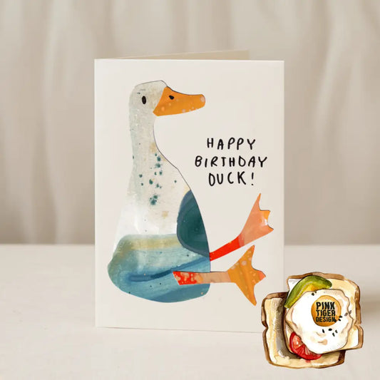 Blue Iris Designs Co - Happy Birthday Duck 5x7/A6 card Collab X PTD 5x7 / Cello Bag (Biodegradable)