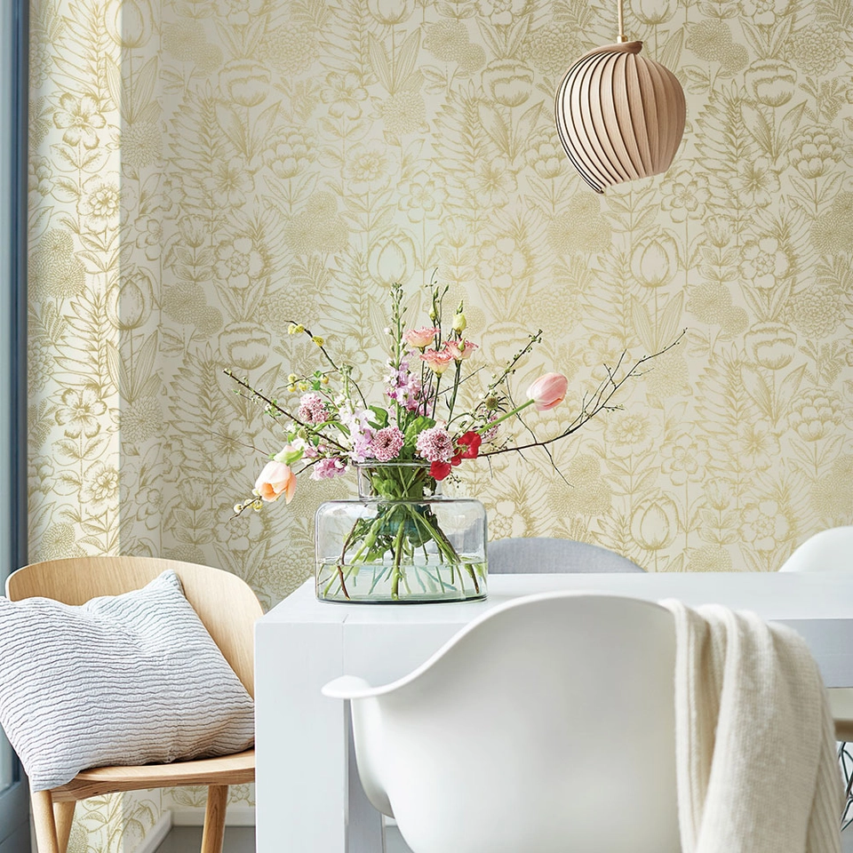 Homestead Floral Gold Peel and Stick Wallpaper, 28 sq. ft.