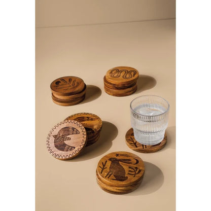 Olympus Engraved Coasters Set stacked, showing the unique grain pattern on each piece - PABOOM