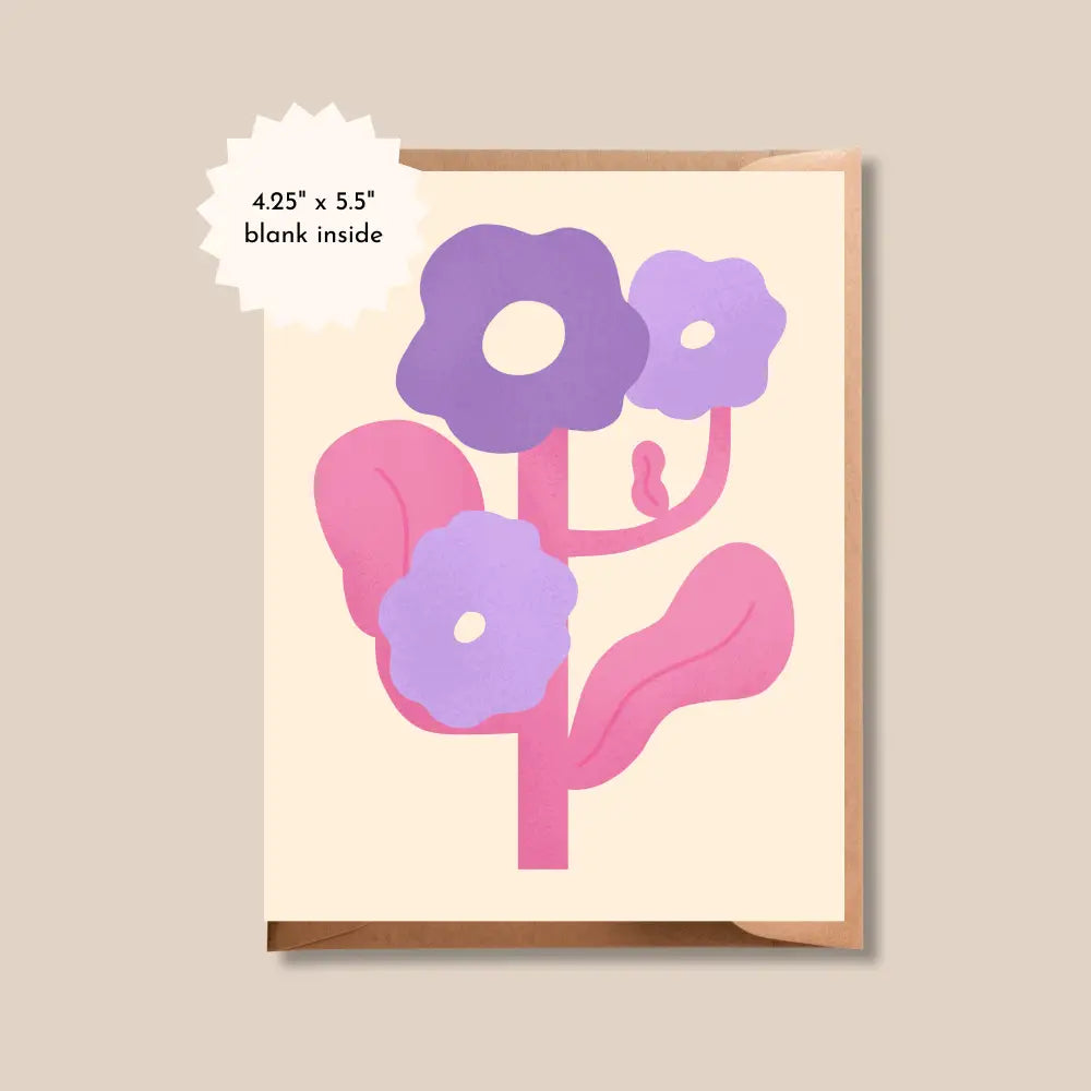 Brush + Bird Paper Co. - Retro Flower Card | Blank Pink and Purple Greeting