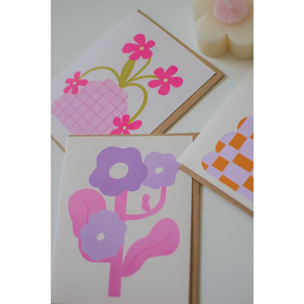 Brush + Bird Paper Co. - Retro Flower Card | Blank Pink and Purple Greeting