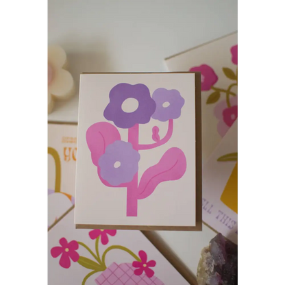 Brush + Bird Paper Co. - Retro Flower Card | Blank Pink and Purple Greeting