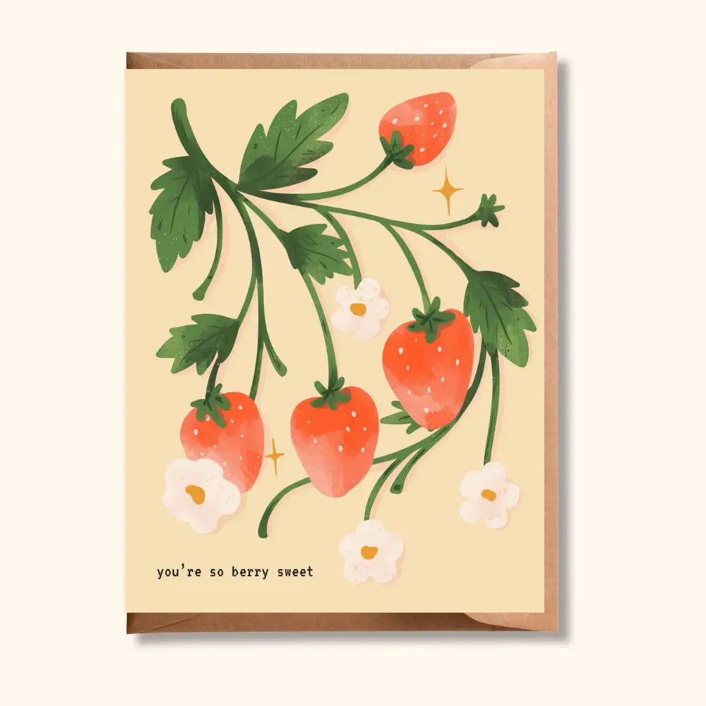 Brush + Bird Paper Co. - Strawberry Greeting Card | You’re So Berry Sweet Black Background