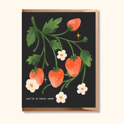 Brush + Bird Paper Co. - Strawberry Greeting Card | You’re So Berry Sweet Black Background