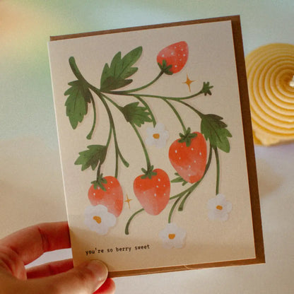Brush + Bird Paper Co. - Strawberry Greeting Card | You’re So Berry Sweet Black Background