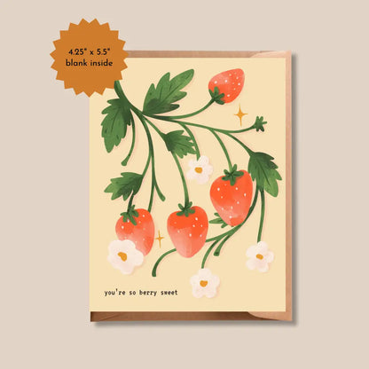 Brush + Bird Paper Co. - Strawberry Greeting Card | You’re So Berry Sweet Black Background
