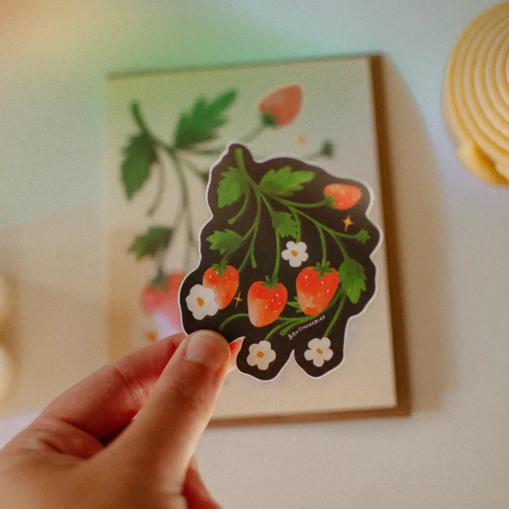 Brush + Bird Paper Co. - Wild Strawberry Sticker | Waterproof Vinyl Diecut