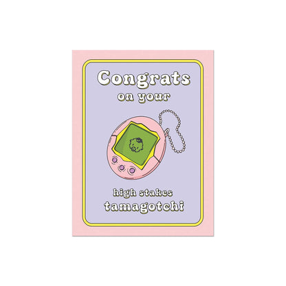 High Stakes Baby card packaged in a protective sleeve