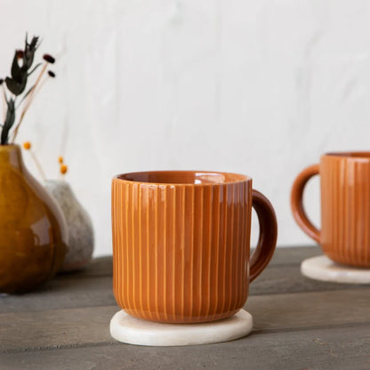 Fluted Mug Cognac styled on a table with coffee – PABOOM