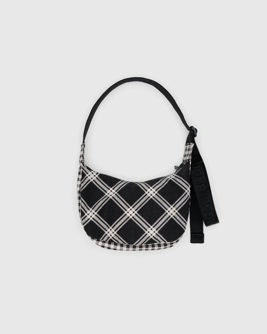 BAGGU Small Nylon Crescent Bag - Mixed Plaid
