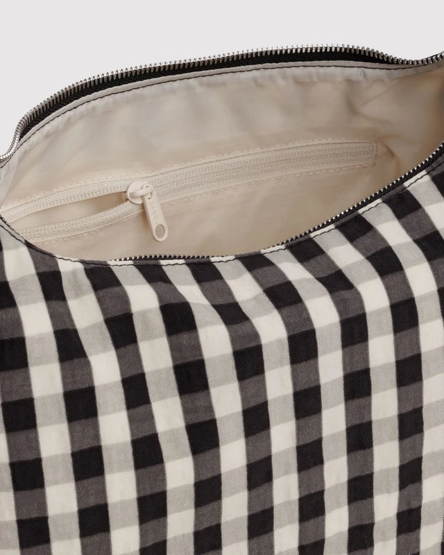 BAGGU Nylon Meringue Bag Black and Cream Gingham side profile - PABOOM