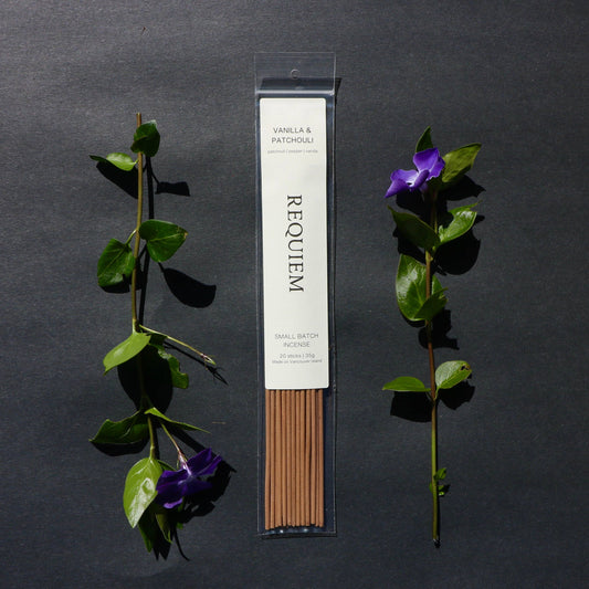 Requiem incense sticks with packaging on a dark background