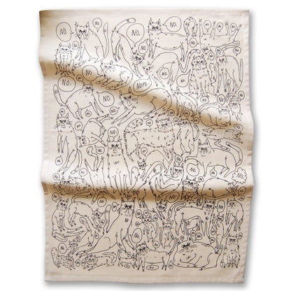 Snitty Kitty No No No tea towel unfolded full print - PABOOM