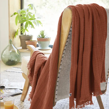 Cotton Fringed Throw Terracotta