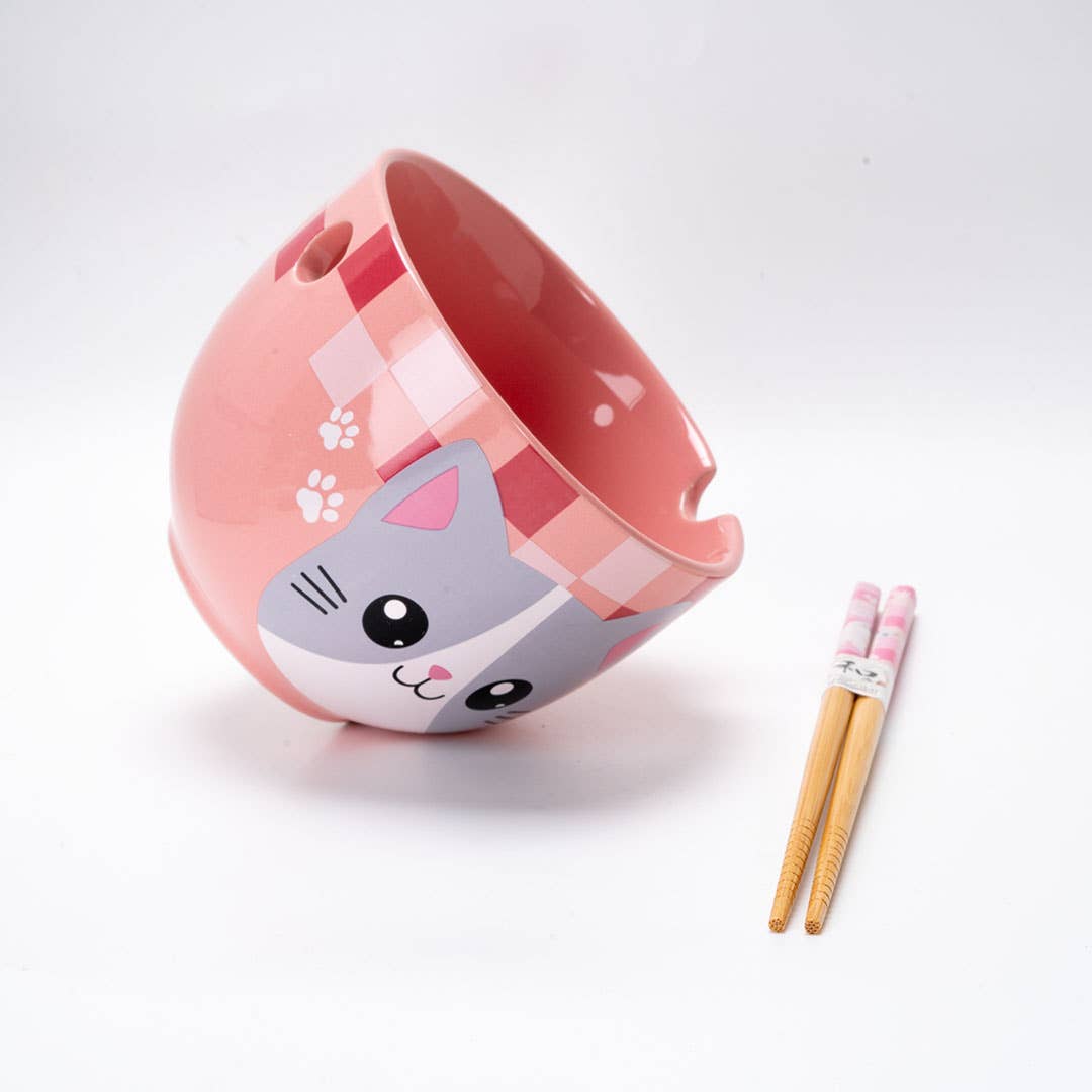 Donburi Bowl With Chopsticks Set Neko Friends Pink