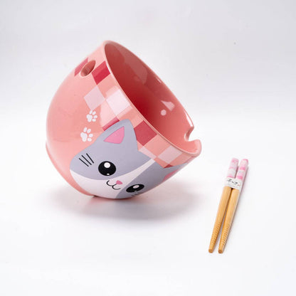 Donburi Bowl With Chopsticks Set Neko Friends Pink
