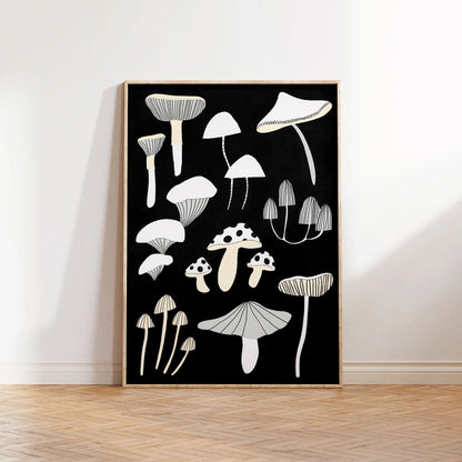 Black And White Mushroom Print