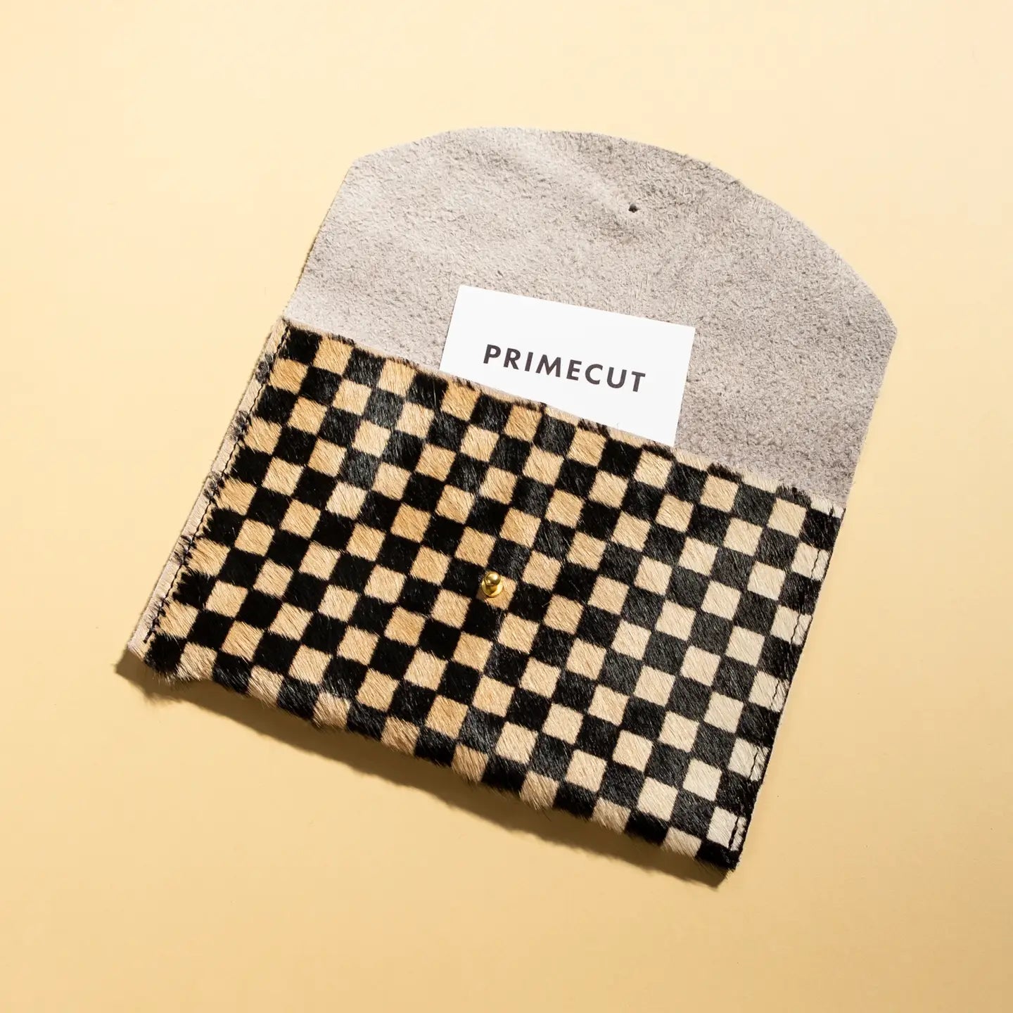 Checkered Hair on Hide Envelope Pouch