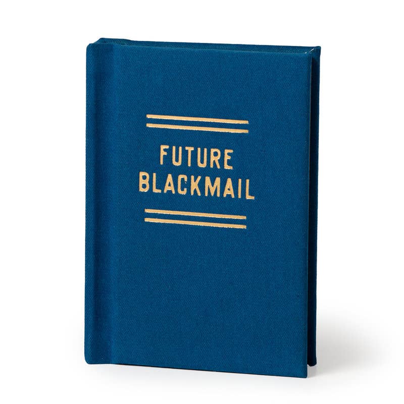 Future Blackmail tiny diary with a navy fabric cover and gold foil lettering - PABOOM