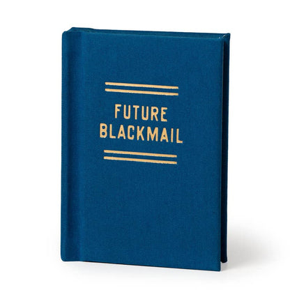 Future Blackmail tiny diary with a navy fabric cover and gold foil lettering - PABOOM