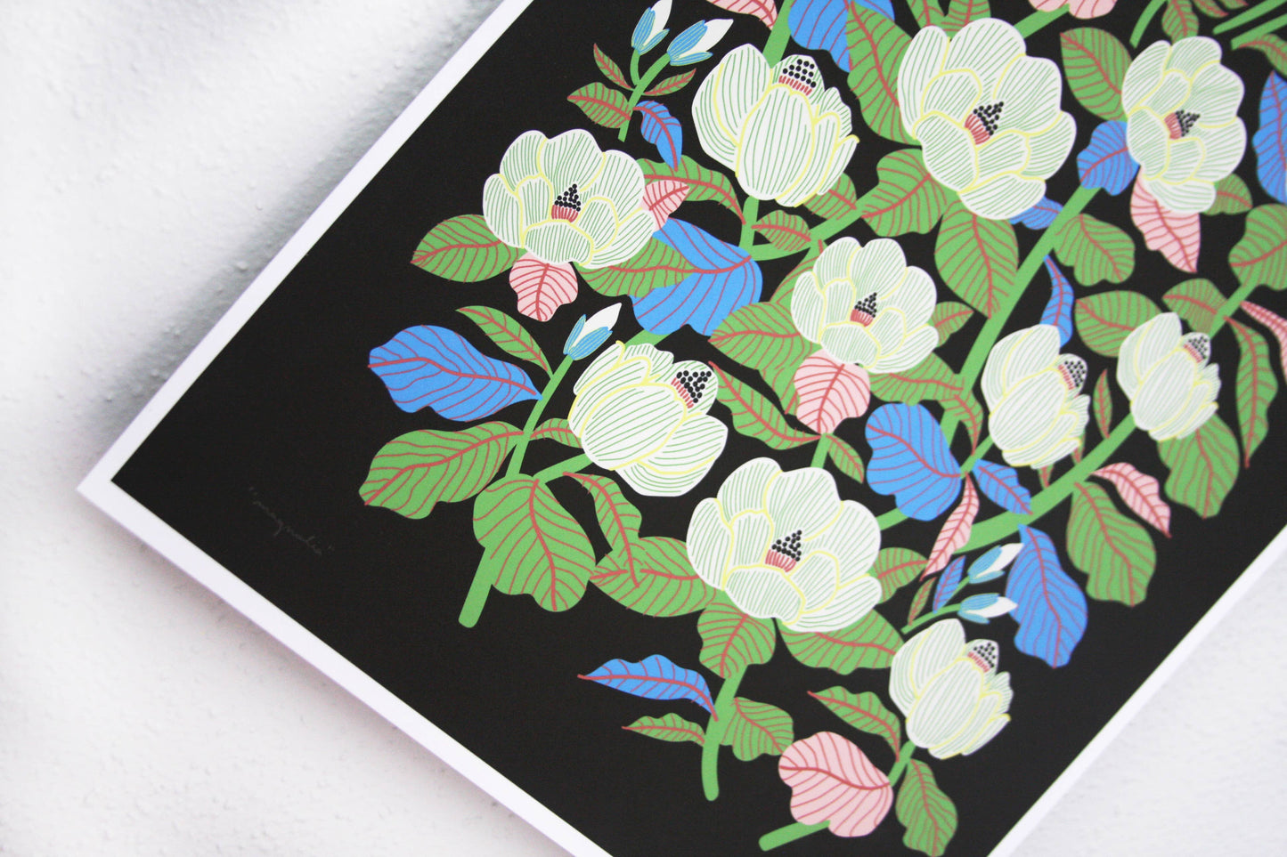 Magnolia Print Black by Leah Duncan, detail view — PABOOM