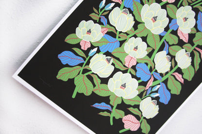 Magnolia Print Black by Leah Duncan, detail view — PABOOM