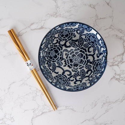 Botan Flower Design Bowl With Chopsticks