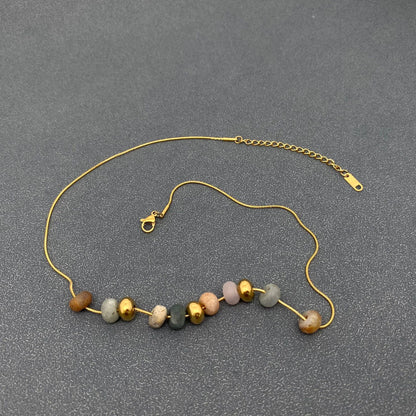 Natural Stone Beaded Charm Necklace
