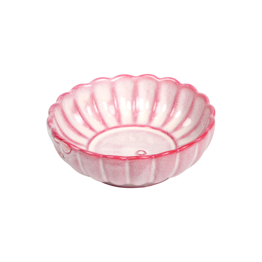 Pink and white chrysanthemum-shaped ribbed porcelain kozara dish - PABOOM