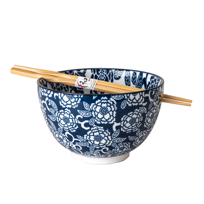 Botan Flower Design Bowl With Chopsticks