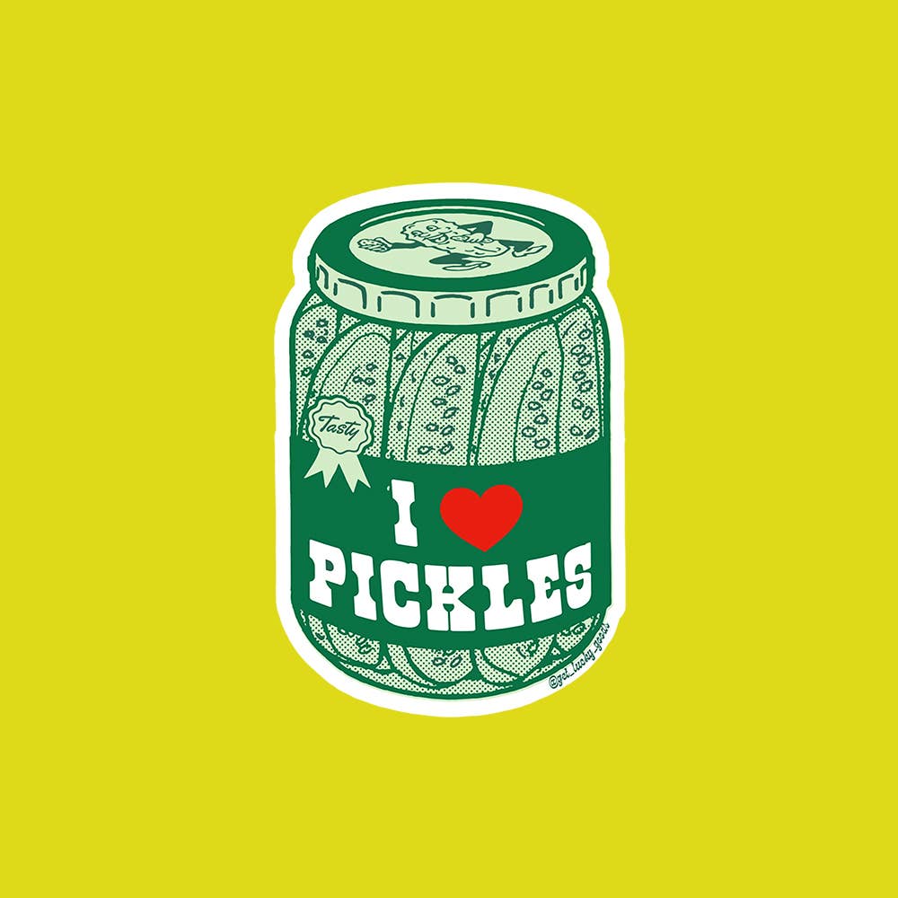 I Heart Pickles matte vinyl sticker applied to surface - PABOOM