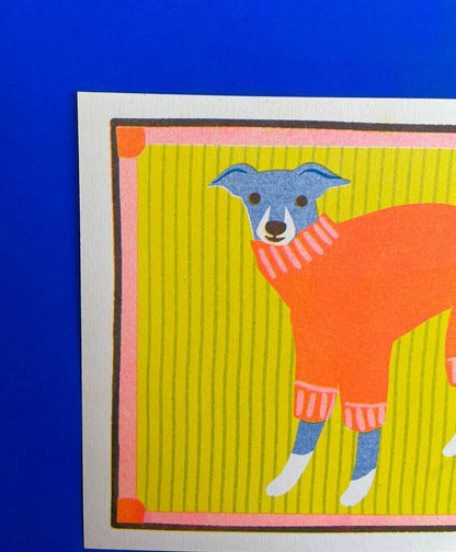 Italian Greyhound Mini risograph print shown unframed - PABOOM