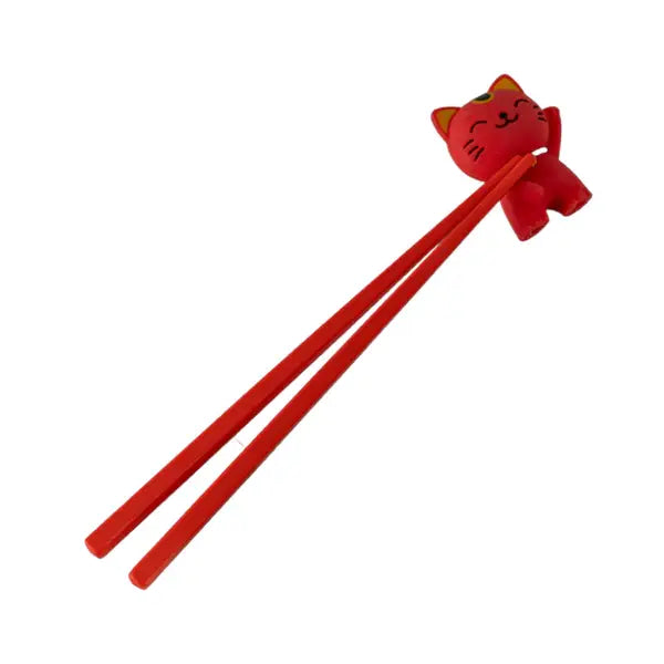 Red lucky cat training chopsticks for kids + adults - PABOOM