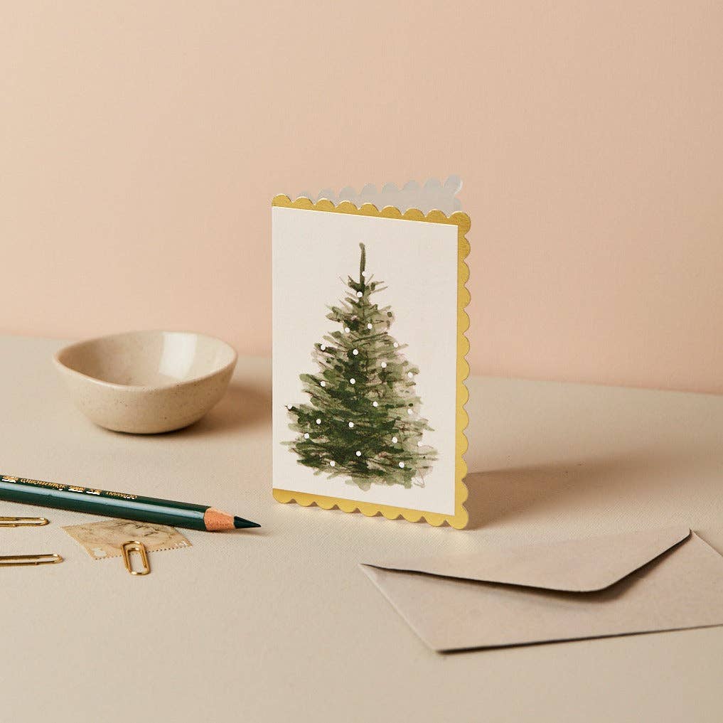 Two Christmas Tree mini cards shown together with matching envelopes