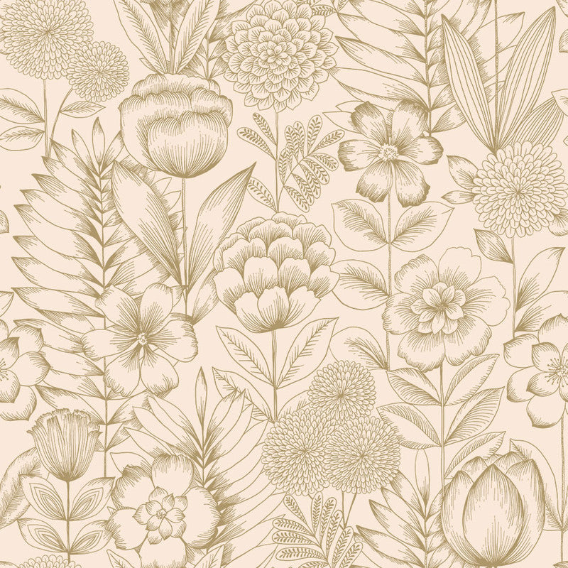 Homestead Floral Gold Peel and Stick Wallpaper, 28 sq. ft.