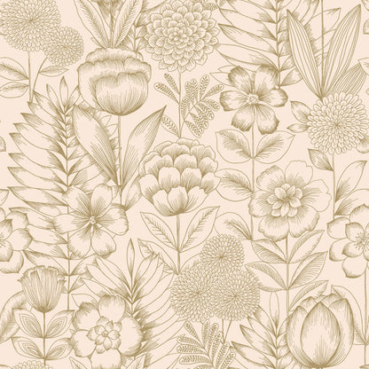 Homestead Floral Gold Peel and Stick Wallpaper, 28 sq. ft.