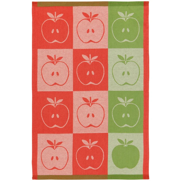 Apple a Day jacquard dishtowel folded to show the woven apple pattern in detail – PABOOM