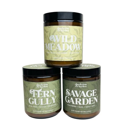 Charleston & Harlow Candle Co. - Fern Gully - Blue Sage Vetiver Fresh Rain Soy - three scented soy wax candles