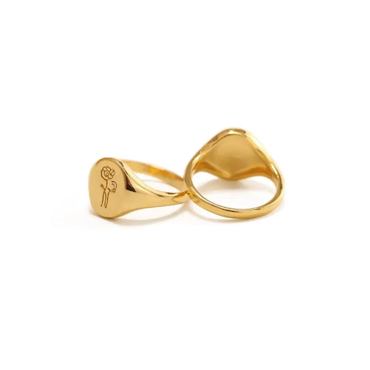Flowers Oval Signet Ring-Gold Vermeil - PABOOM