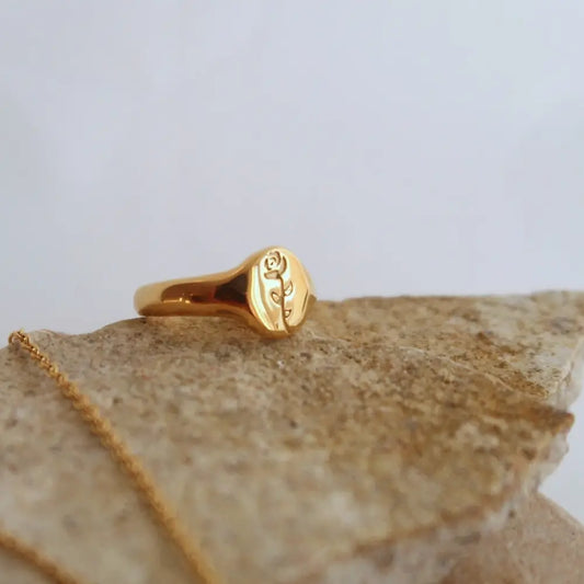 Rose Oval Signet Ring-Gold Plated - PABOOM