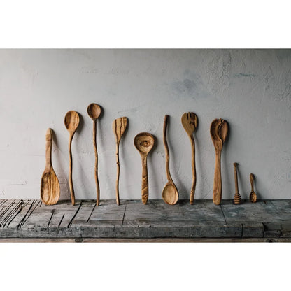 Olive Wood Long Spoon styled in use with a cooking pot – PABOOM